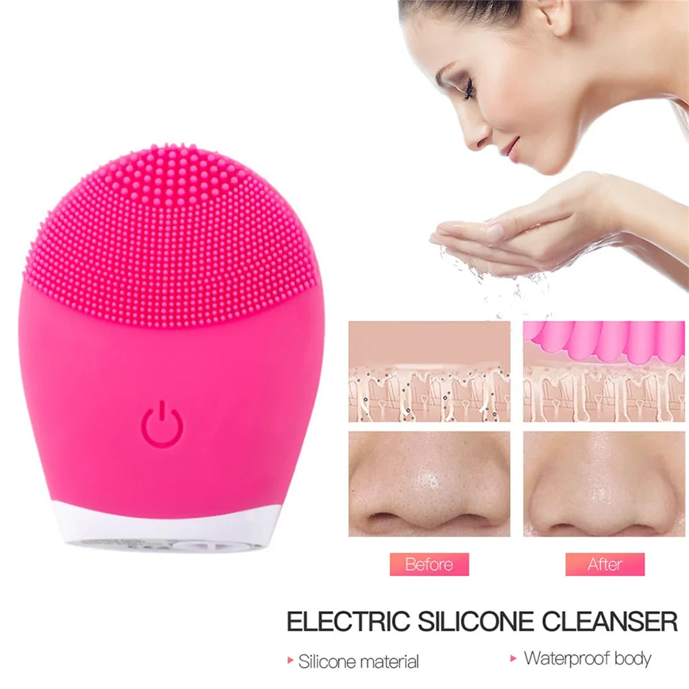 Electric Silicone Facial Brush – Waterproof Exfoliating Cleanser & Massager