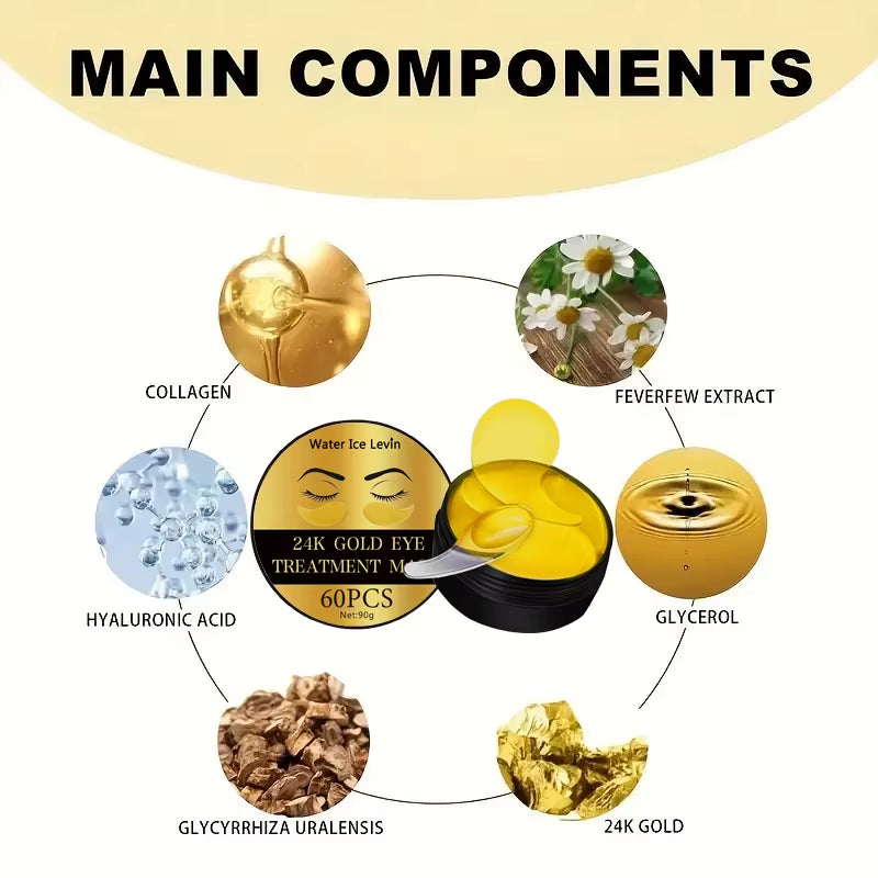 24K Gold Collagen Eye Mask – Anti-Dark Circles & Puffiness, Moisturising Anti-Wrinkle Patches