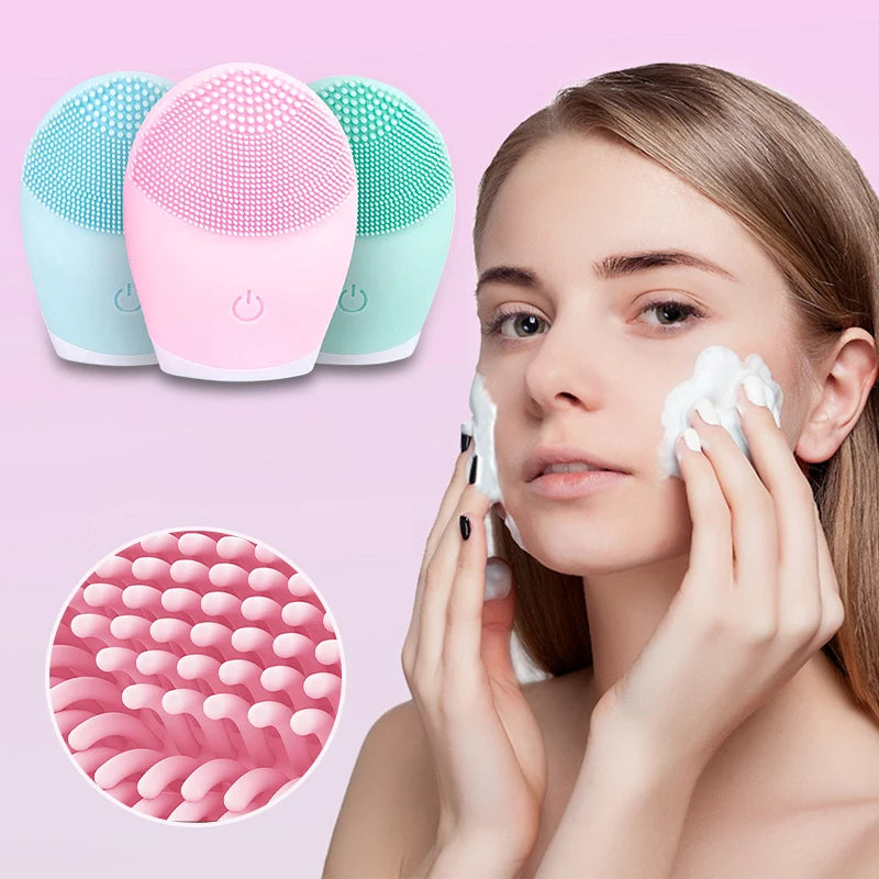 Electric Silicone Facial Brush – Waterproof Exfoliating Cleanser & Massager