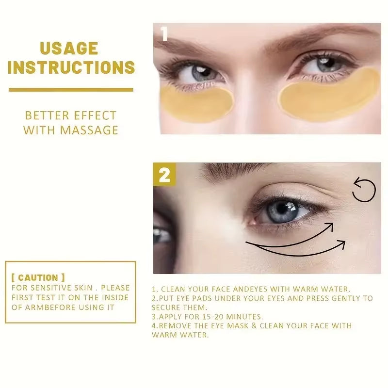 24K Gold Collagen Eye Mask – Anti-Dark Circles & Puffiness, Moisturising Anti-Wrinkle Patches