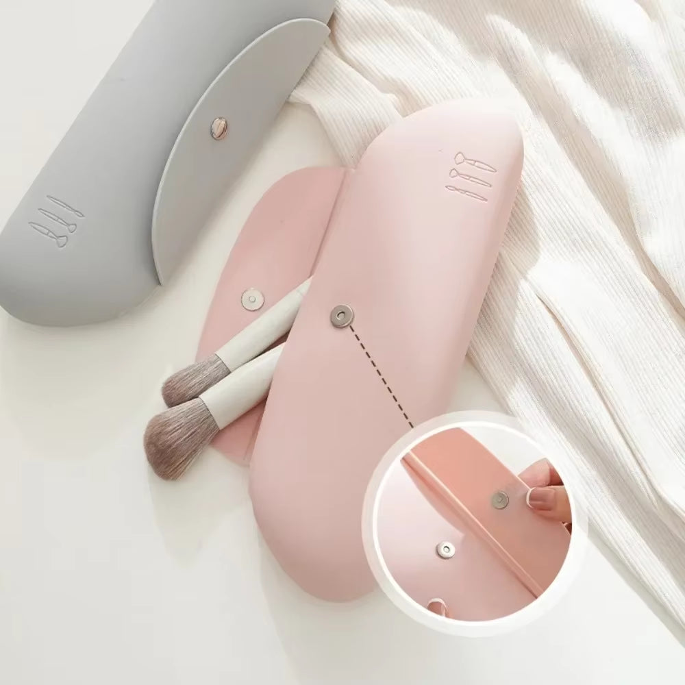 Silicone Travel Makeup Brush Holder – Portable Cosmetic Organizer Case